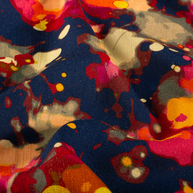 Woven Viscose Linen fabric Abstract Navy