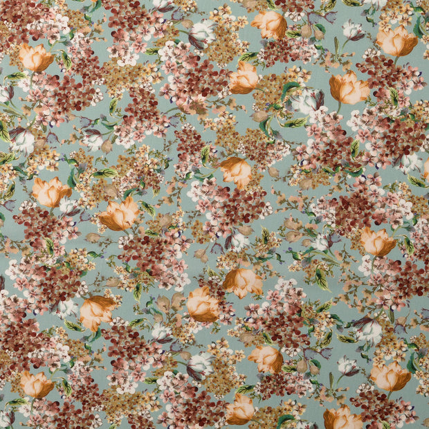 Cotton Poplin fabric Flowers Mint
