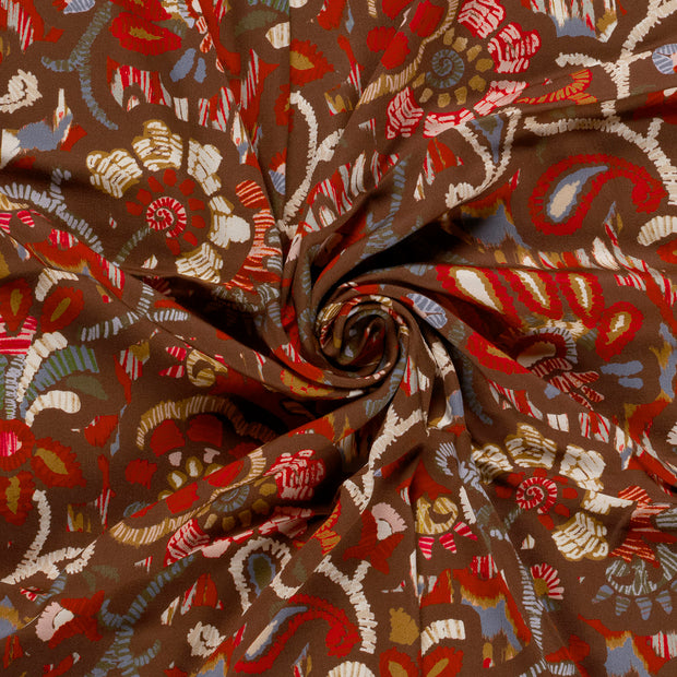 Viscose Satin fabric Brown printed 