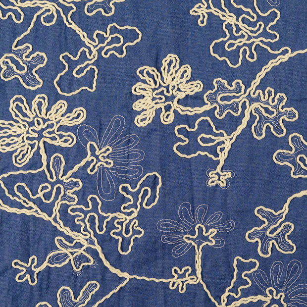 Cotton Poplin fabric Flowers Indigo