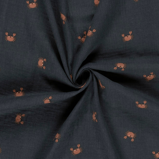 Muslin fabric Navy printed 