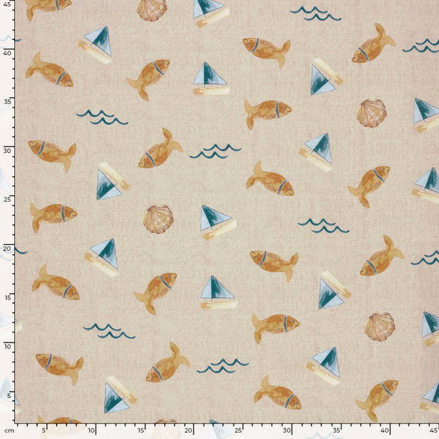 Popeline de Coton tissu ancres Beige