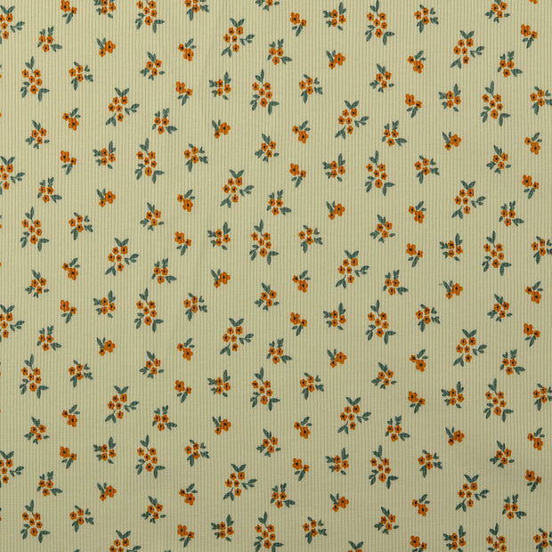 Rib Jersey fabric Flowers Yellow