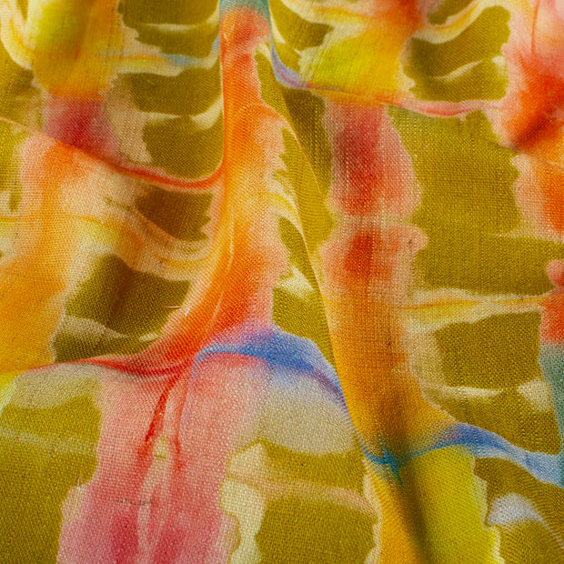 Woven Viscose Linen fabric Abstract Lime Green