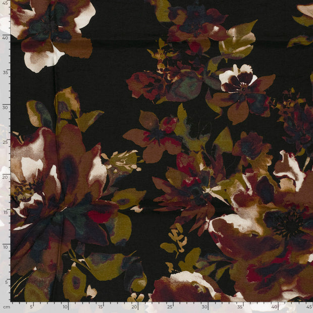 Viscose Nylon Crepe tissu fleurs Noir