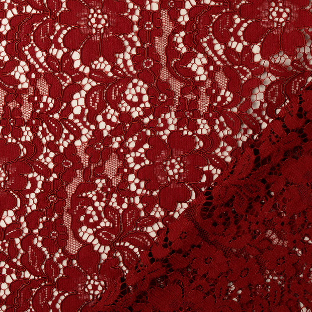 Lace fabric Bordeaux embroidered with border 
