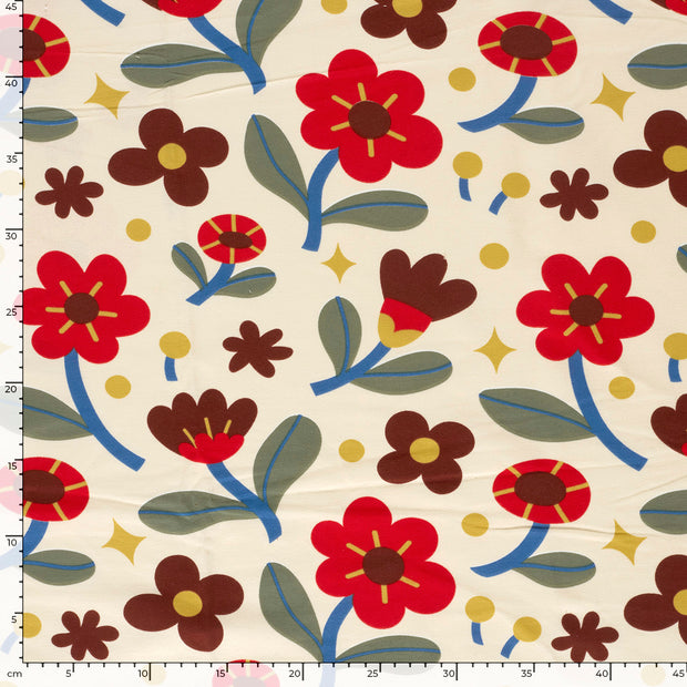 French Terry tissu fleurs Beige