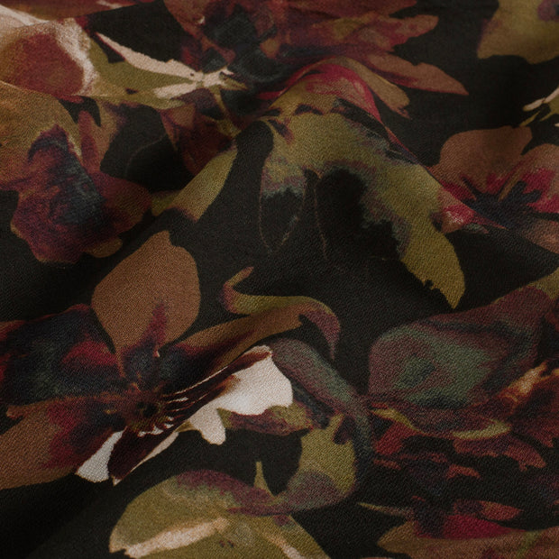 Viscose Nylon Crepe tissu fleurs Noir