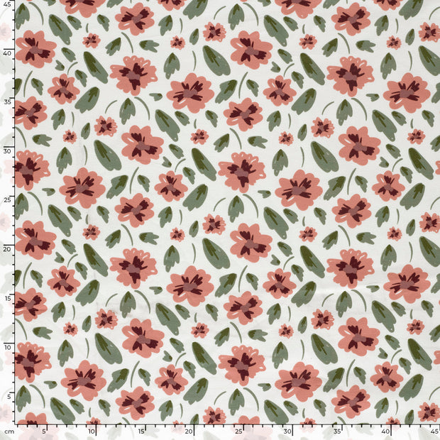 French Terry fabric Flowers Off White