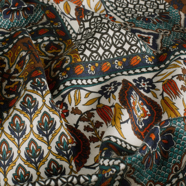Viscose Satin fabrik Abstrakt Turquoise