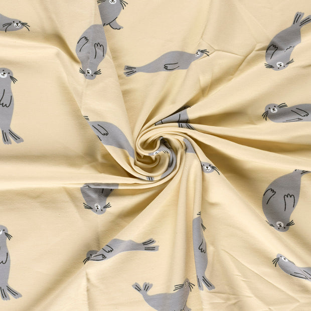 French Terry fabric Beige brushed and digital printed 