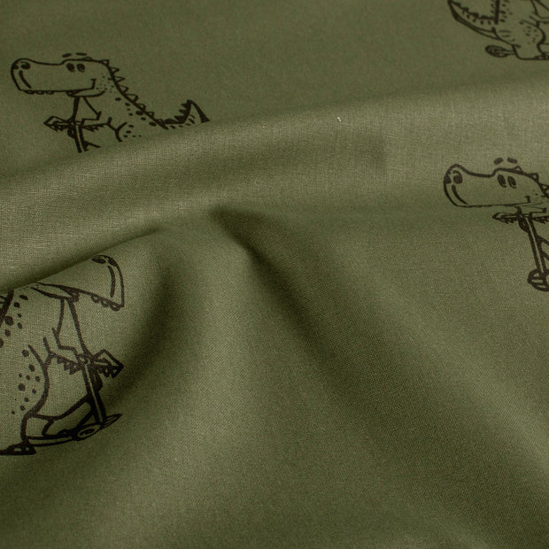 Cotton Poplin fabric Dinosaurs Dark Green