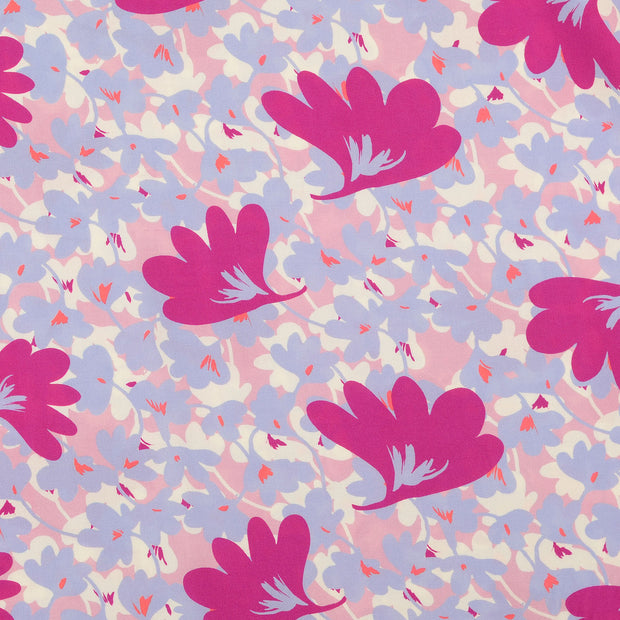 Viscose Poplin fabric Flowers light blue