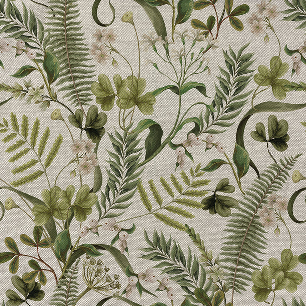Linen Look fabric Leaves Olive Green