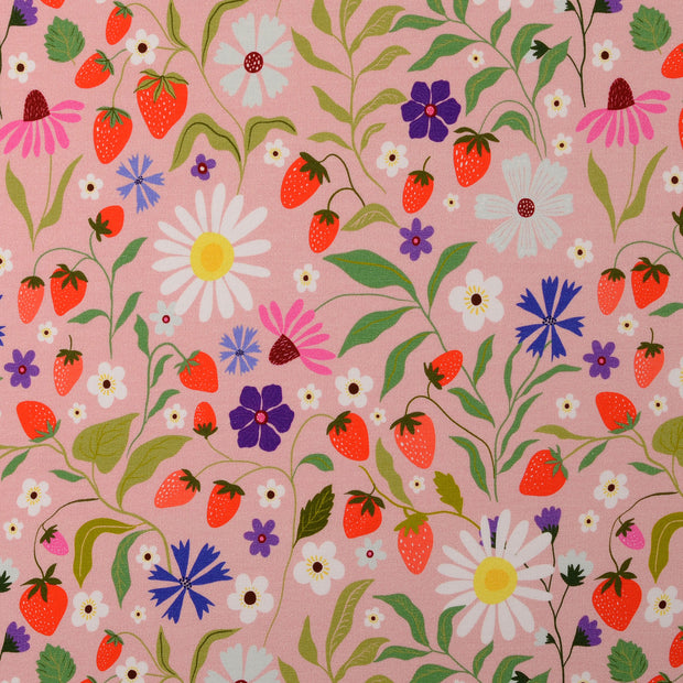 French Terry fabric Flowers Pink