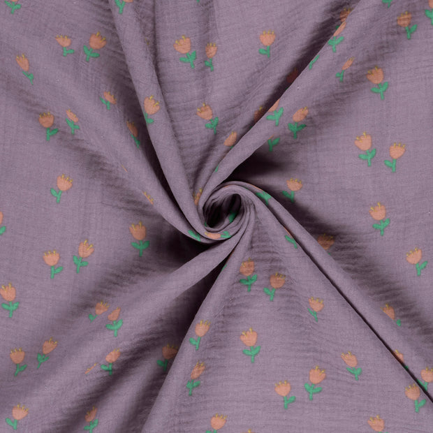 Muslin fabric Lila printed 