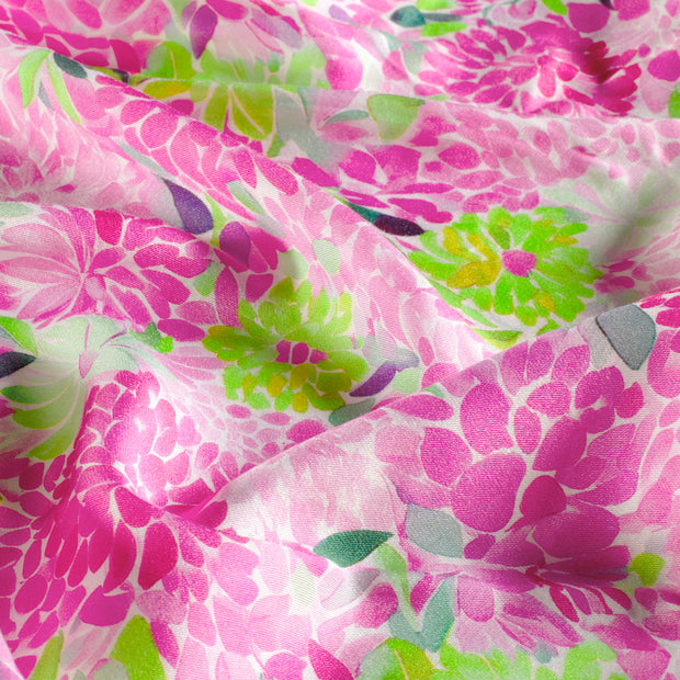 Viscose Satin fabric Flowers Fuchsia