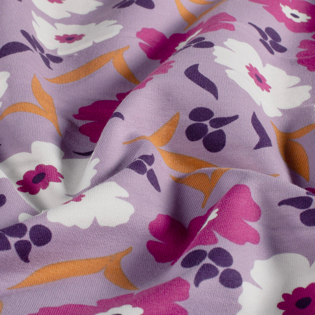 French Terry fabric Flowers Lila