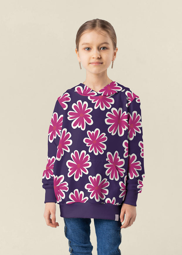 French Terry fabric Flowers Purple