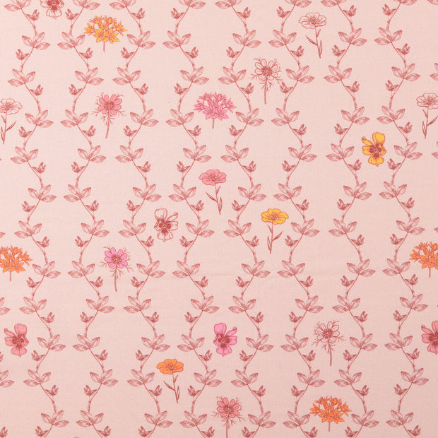 Cretonne tissu fleurs Vieux rose