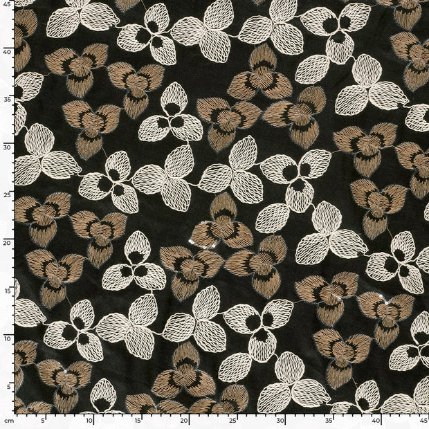 Sergé tissu fleurs Noir