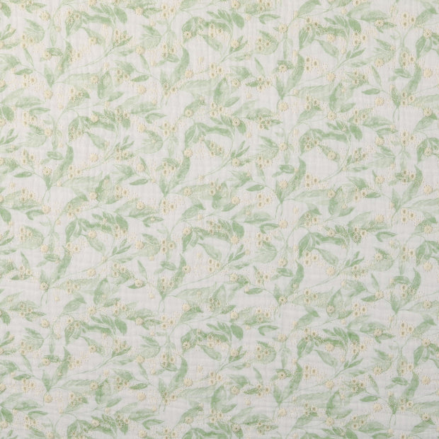 Cotton Poplin fabric Flowers Green