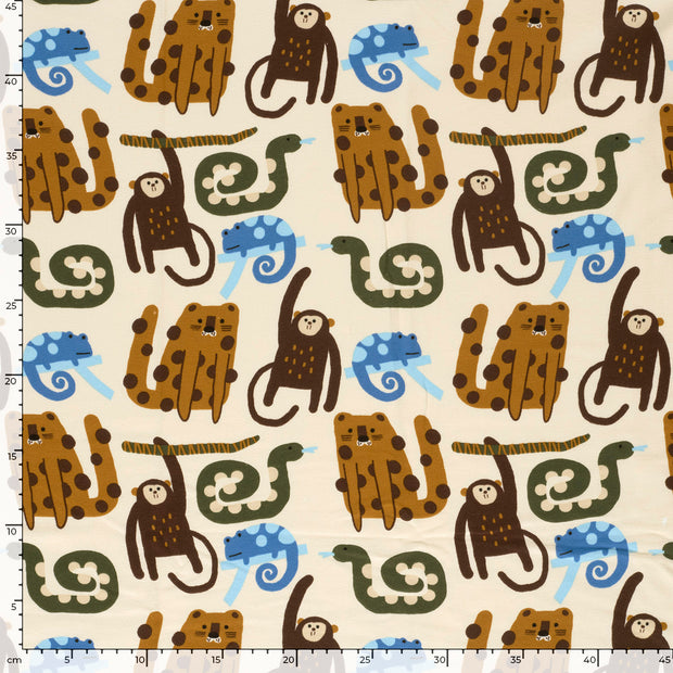 French Terry tissu animaux Beige