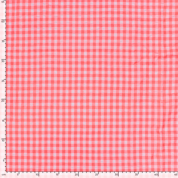 Seersucker fabric Checks Neon Fuchsia