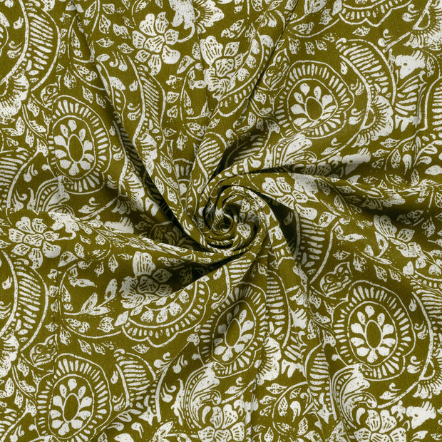 Borken Crepe fabric Khaki Green printed 