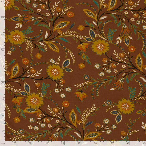 Viscose Vortex Jersey fabric Flowers Brown
