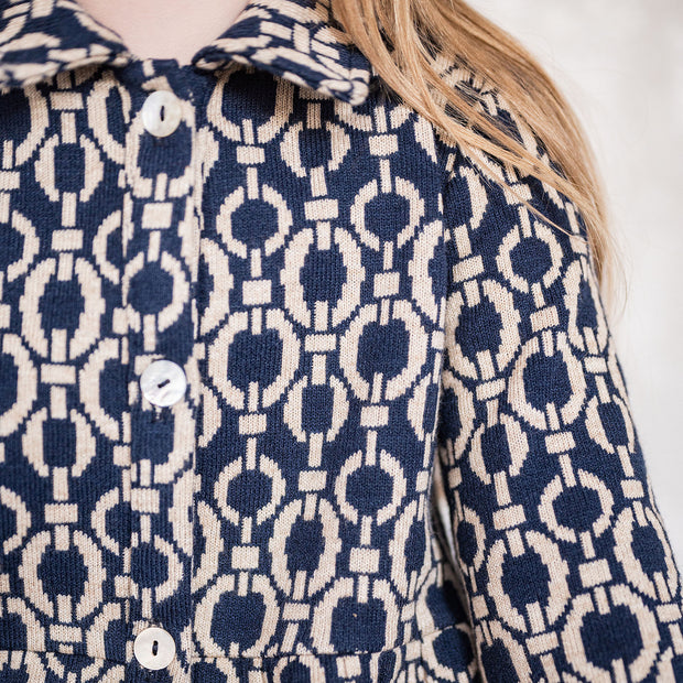 Heavy Knit tissu motifs géométriques Bleu Marine