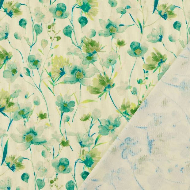 Velours Côtelé bébé 21w tissu Bleu Canard imprimé numérique 
