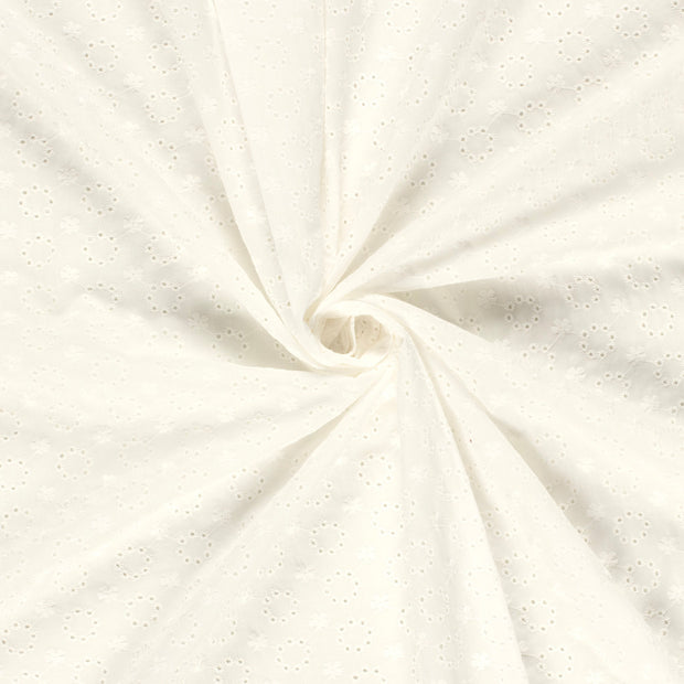 Popeline de Coton tissu Blanc cassé brodé 