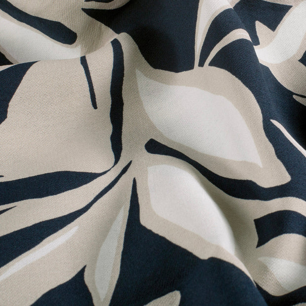 Viscose Nylon Crepe fabric Flowers Navy