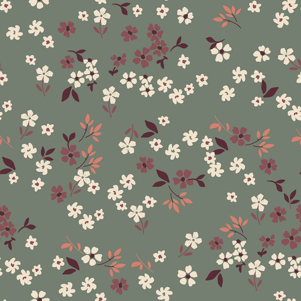 Babycord 21w fabric Flowers Dark Mint
