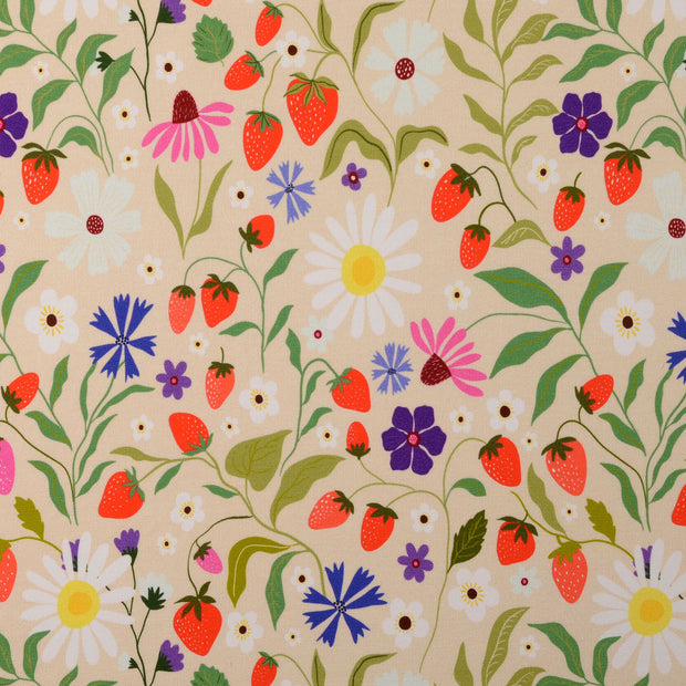 French Terry fabric Flowers Beige