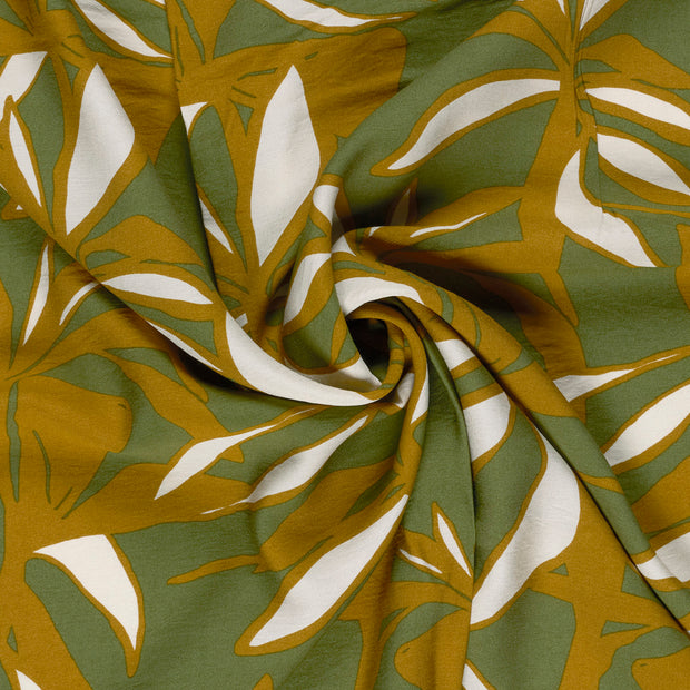 Viscose Nylon Crepe fabric Khaki Green printed 