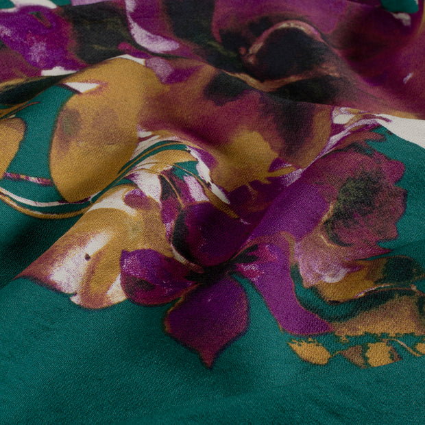 Viscose Nylon Crepe fabrik Blumen Petrol