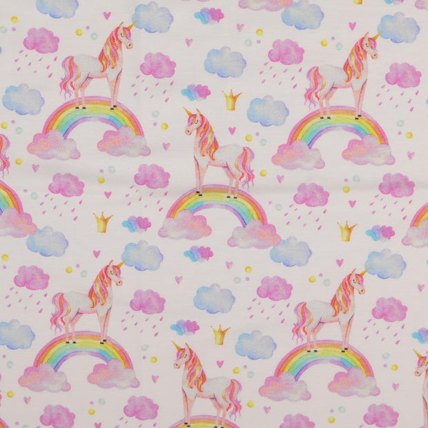 Jersey de Coton tissu arc-en-ciel blanc