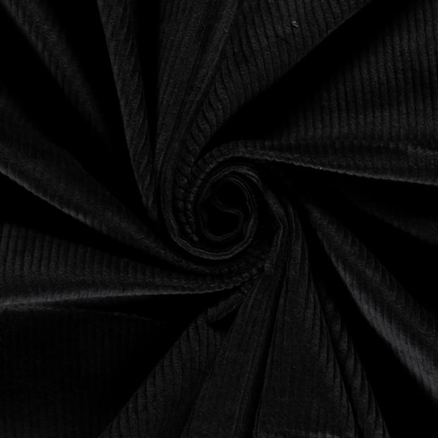 Velours Côtelé Stretch 6w tissu Unicolore Noir