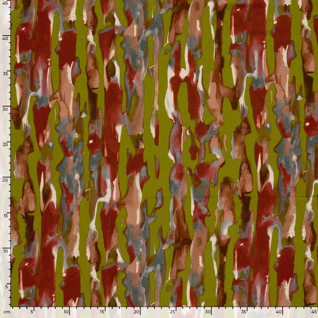 Viscose Vortex Jersey fabric Abstract Khaki Green