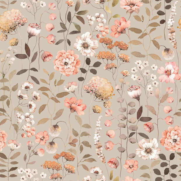 Aqua Protect (waterproof) fabric Flowers Taupe Grey