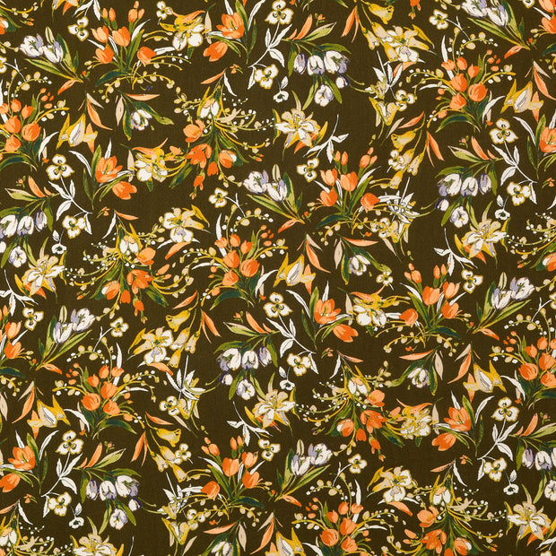 Viscose Poplin fabric Flowers Beige