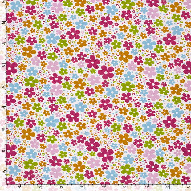 Popeline de Coton tissu fleurs Blanc cassé