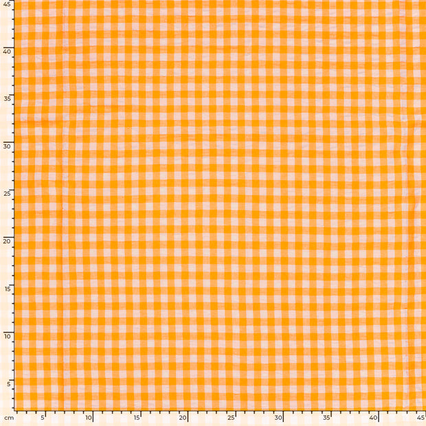Seersucker fabric Checks Neon Orange