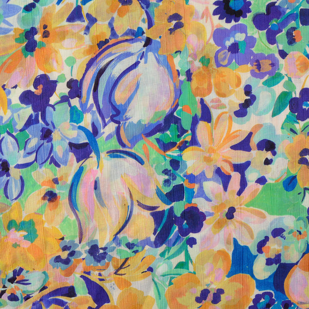 Popeline de Viscose tissu fleurs Bleu clair