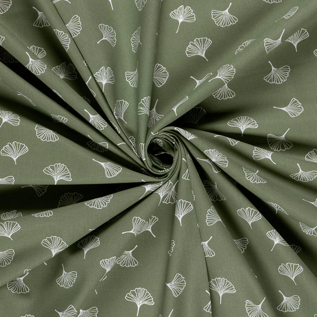 Popeline de Coton tissu Vert Olive imprimé 