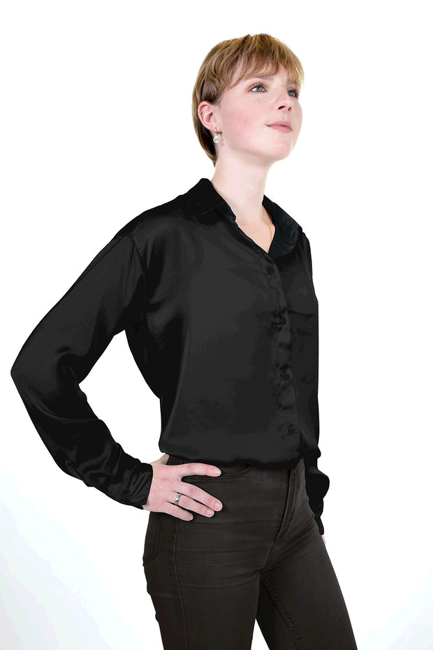 Satin Stretch fabrik Uni Schwarz