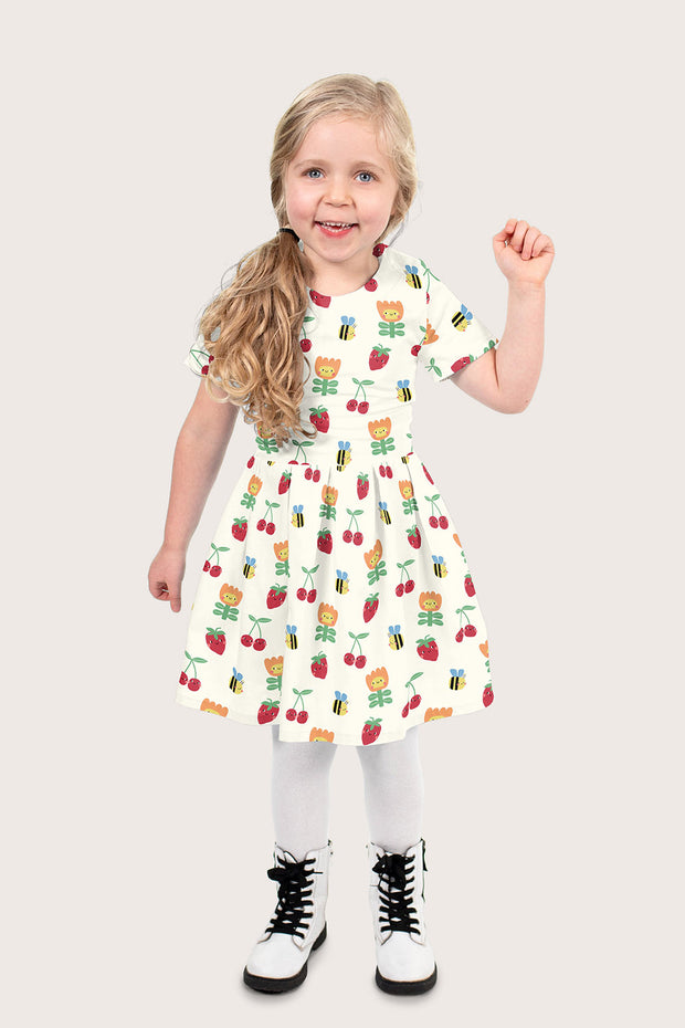 Cotton Poplin fabric Fruits Off White