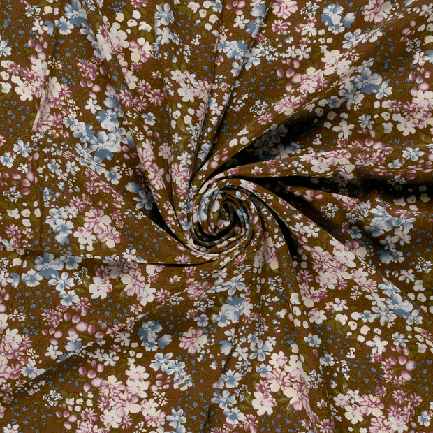 Popeline de Viscose tissu Marron imprimé 